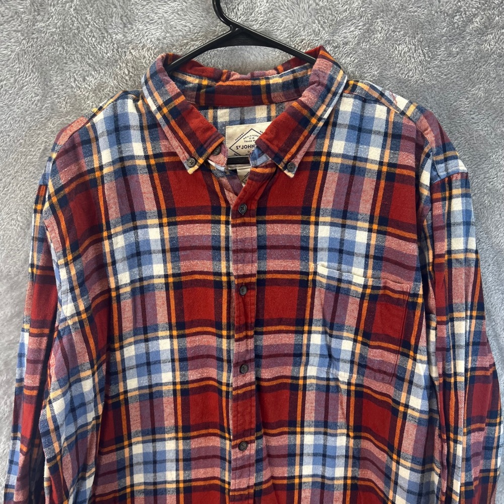 St Johns‎ Bay Mens XL Red Plaid Flannel Button Down Shirt Long Sleeve Lumberjack